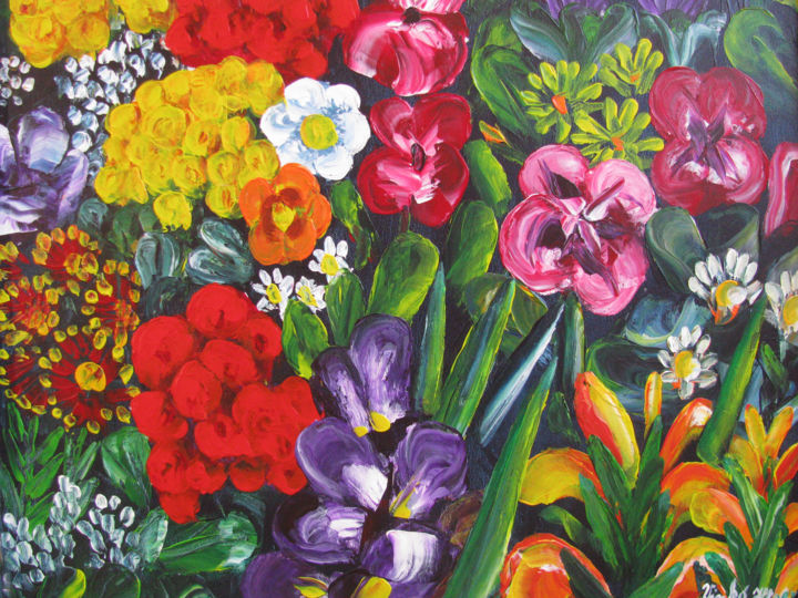 Painting titled "Flowers" by Vinko Hlebs, Original Artwork, Acrylic
