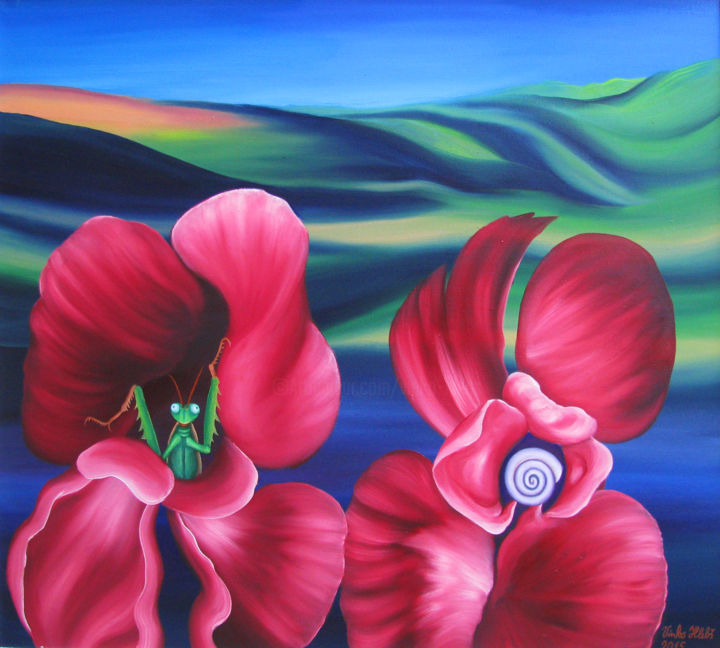 Schilderij getiteld "Poppies" door Vinko Hlebs, Origineel Kunstwerk, Olie