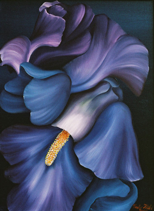 Schilderij getiteld "Violet flower" door Vinko Hlebs, Origineel Kunstwerk, Olie