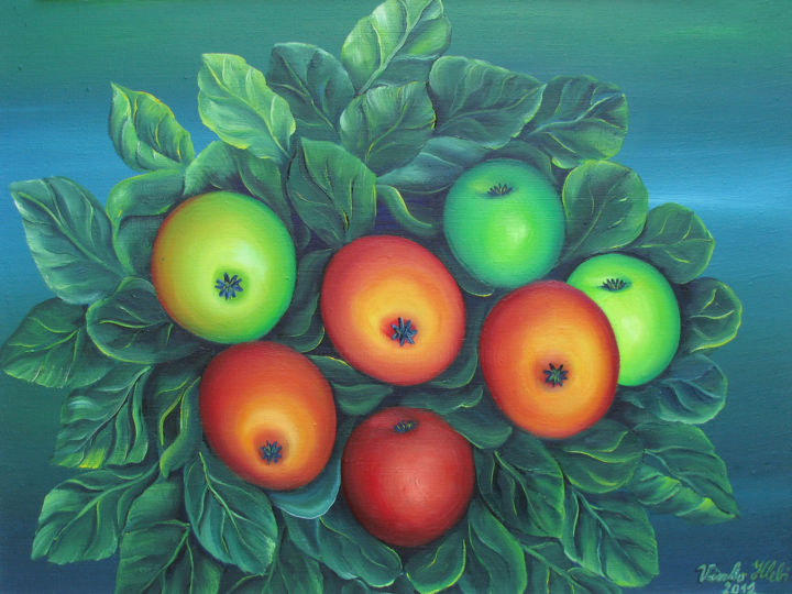 Painting titled "Apples" by Vinko Hlebs, Original Artwork, Oil