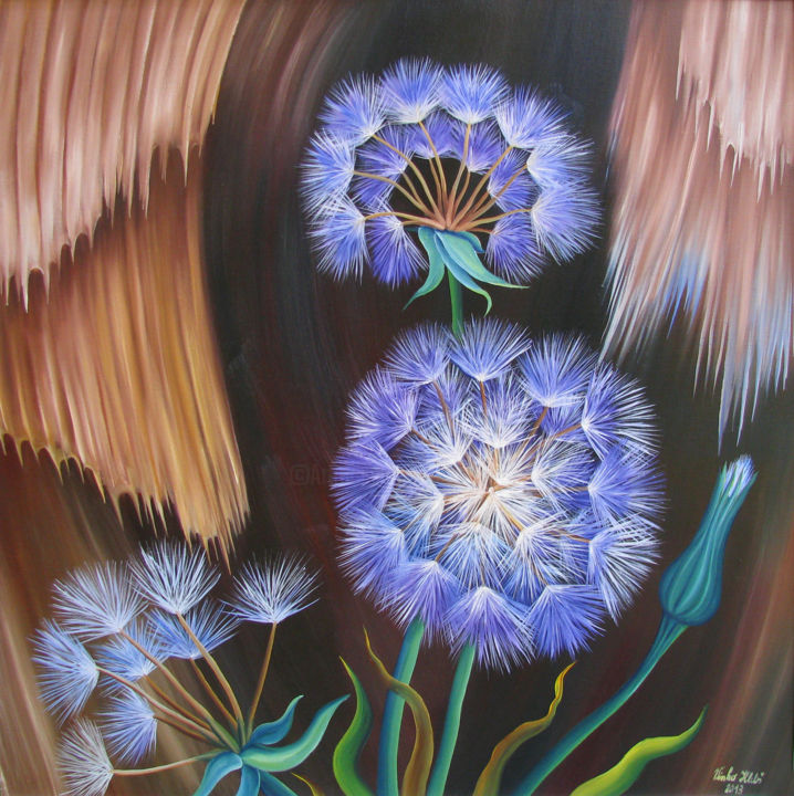 Peinture intitulée "Dandelions" par Vinko Hlebs, Œuvre d'art originale, Huile