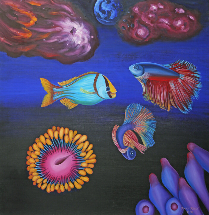 Painting titled "Underwater world 2" by Vinko Hlebs, Original Artwork, Oil