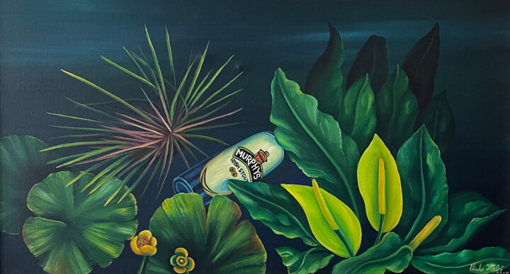 Картина под названием "Water flowers and w…" - Vinko Hlebs, Подлинное произведение искусства, Масло