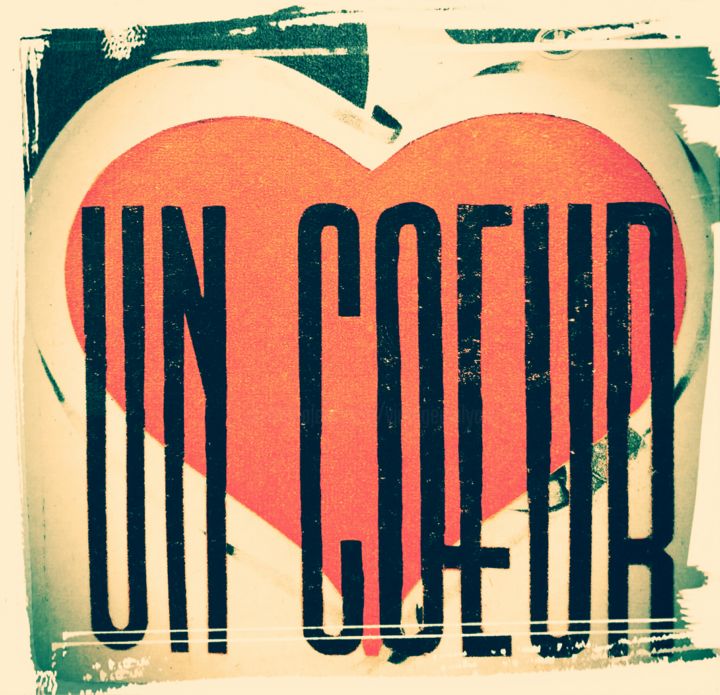 Photography titled "Coeur-retro sur fon…" by Vintage Daily Art, Original Artwork, Manipulated Photography