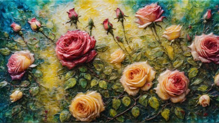 Digital Arts titled "Roses garden" by Vintagevista, Original Artwork, Digital Painting