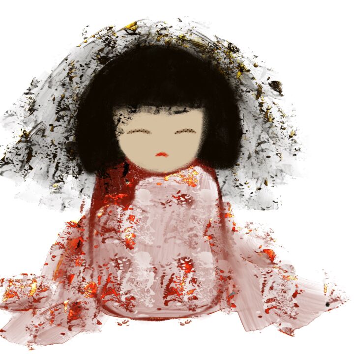 「Kokeshi Doll」というタイトルの絵画 Viola Grによって, オリジナルのアートワーク, デジタル絵画