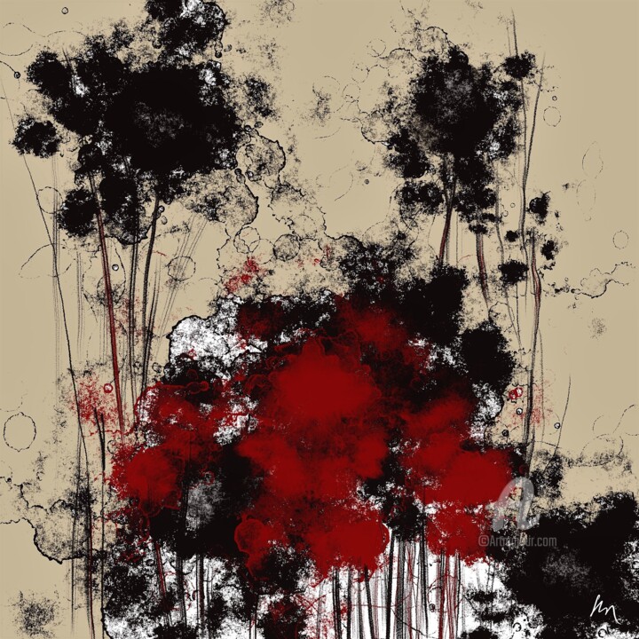 Drawing titled "Red and black trees" by Viola Gr, Original Artwork, Digital Painting