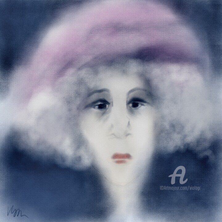 Painting titled "Woman in a Pink Hat" by Viola Gr, Original Artwork, Digital Painting