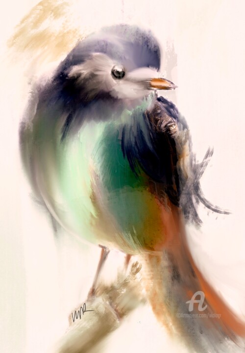 Painting titled "Bird" by Viola Gr, Original Artwork, Digital Painting