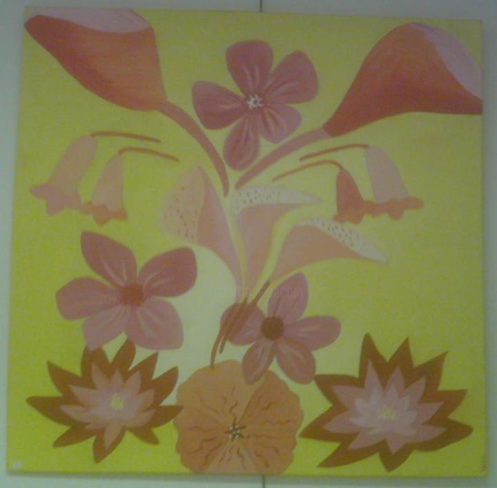 Painting titled "fleurs jaunes" by Nadia Viola Berra, Original Artwork