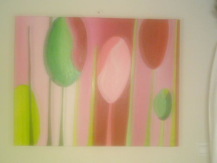 Painting titled "TULIPES ROSE/VERT" by Nadia Viola Berra, Original Artwork