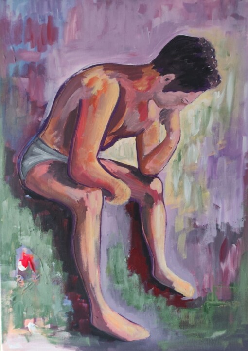 Картина под названием "l'étudiant réfléchi" - Violeta Bolmanovic, Подлинное произведение искусства, Масло
