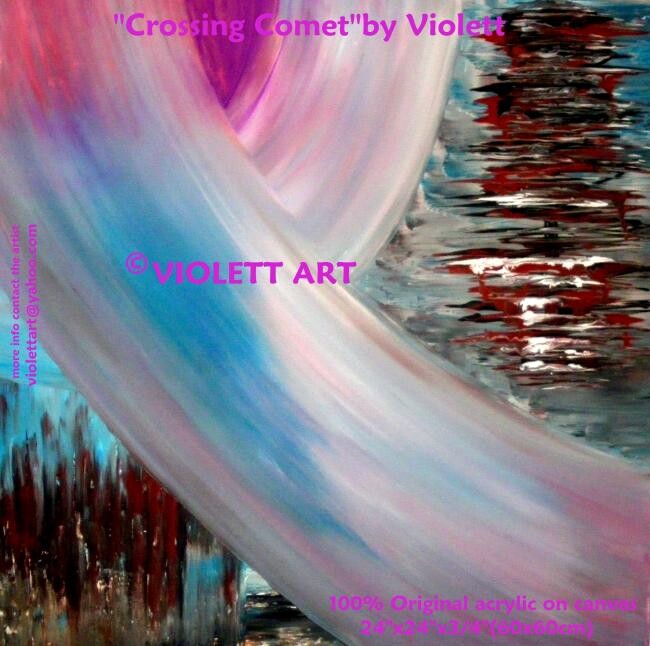 Painting titled "CROSSING COMET1" by Violett Art, Original Artwork, Oil