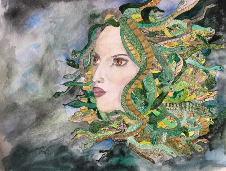 Painting titled "Medusa" by Violetta André, Original Artwork, Watercolor