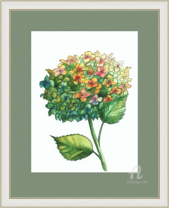 Painting titled "hydrangea" by Violetta Golden, Original Artwork, Watercolor