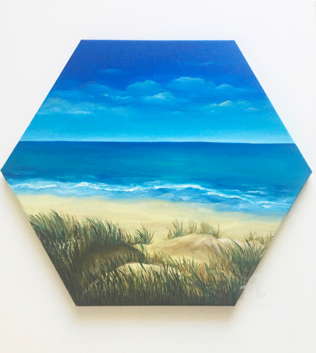 Картина под названием "Walk on a coast - s…" - Violetta Golden, Подлинное произведение искусства, Масло