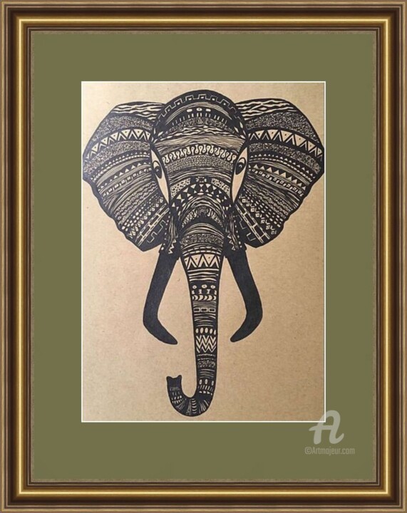 Drawing titled "Elephant original g…" by Violetta Golden, Original Artwork, Marker Mounted on Other rigid panel