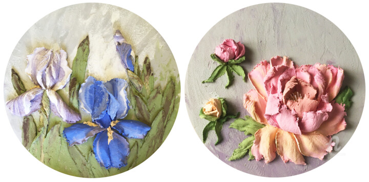 Ζωγραφική με τίτλο ""Flowers from garde…" από Violetta Golden, Αυθεντικά έργα τέχνης, Ακρυλικό Τοποθετήθηκε στο Ξύλινο πάνελ