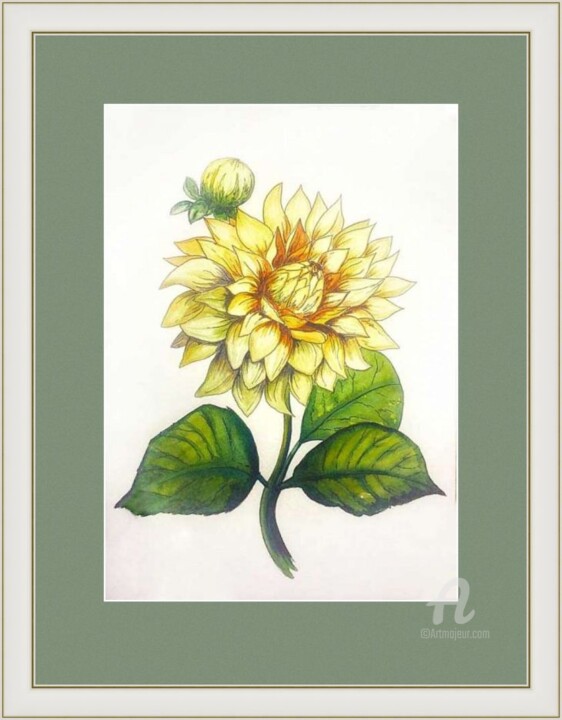 Картина под названием "Yellow flower, Orig…" - Violetta Golden, Подлинное произведение искусства, Акварель