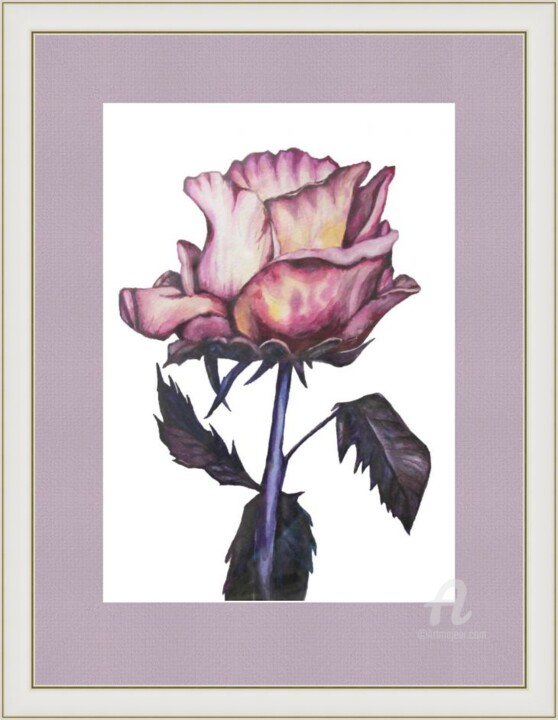Peinture intitulée "Pink rose - waterco…" par Violetta Golden, Œuvre d'art originale, Aquarelle