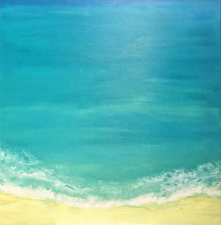 Картина под названием ""Azure beach" - Cal…" - Violetta Golden, Подлинное произведение искусства, Масло Установлен на Деревя…