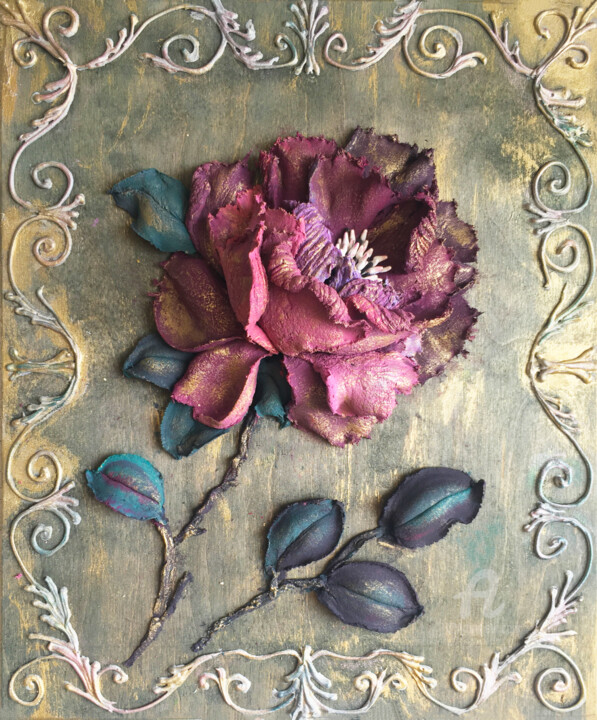 Pintura titulada "Floral aura - Rose…" por Violetta Golden, Obra de arte original, Oleo Montado en Panel de madera