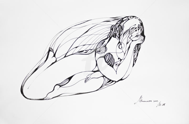 Картина под названием "Flight of a dream" - Violetta Metelitsa, Подлинное произведение искусства, Чернила
