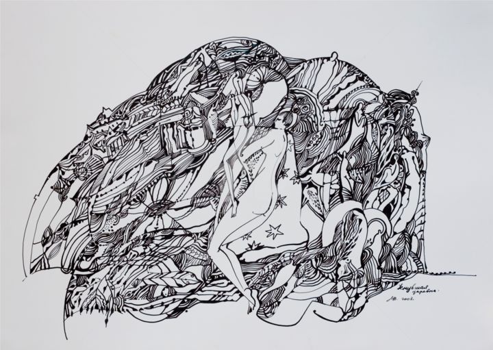 Painting titled "Sleeping zarina - T…" by Violetta Metelitsa, Original Artwork, Ink