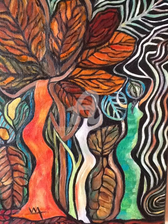 Peinture intitulée ""Femmes-feuilles 3"…" par Viva, Œuvre d'art originale, Huile