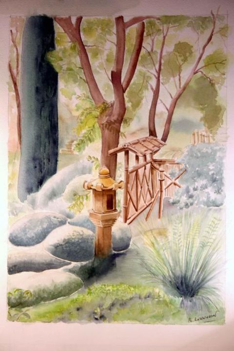 Painting titled "jardin japonais" by Bernadette Renneson, Original Artwork
