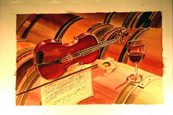 Pittura intitolato "Violons de bergerac" da Bernadette Renneson, Opera d'arte originale