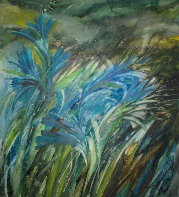 Painting titled "Grass and flowers" by Viorela, Original Artwork