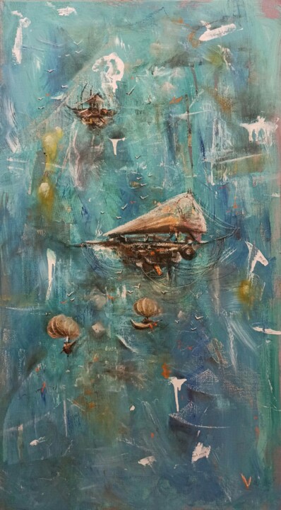 Painting titled "Flying ships" by Vira Chernetska, Original Artwork, Acrylic