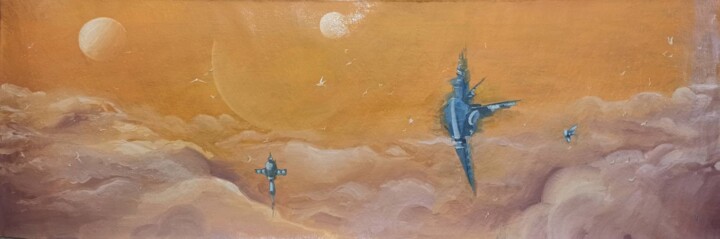 Картина под названием "Flying ships#7" - Vira Chernetska, Подлинное произведение искусства, Масло