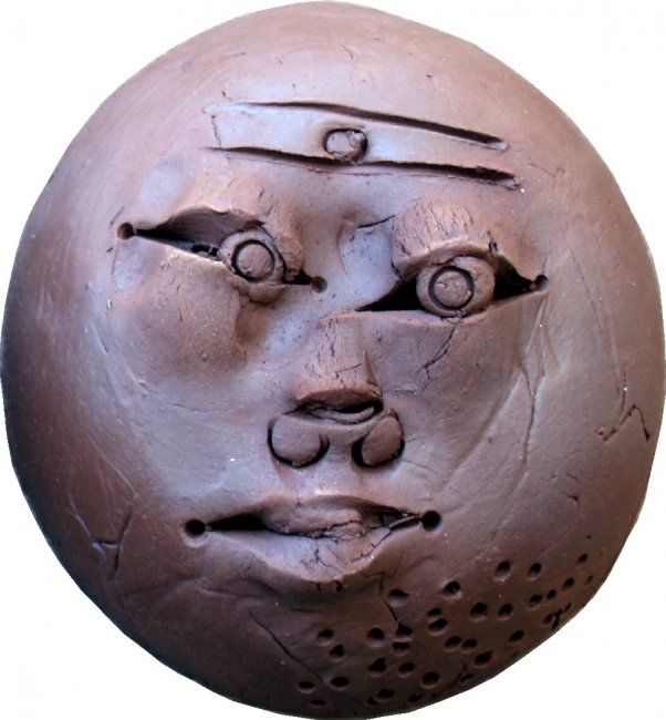 Sculpture intitulée "mask072" par Virendra Patel, Œuvre d'art originale, Terre cuite