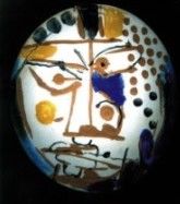 Sculpture titled "painted mask064" by Virendra Patel, Original Artwork, Terra cotta