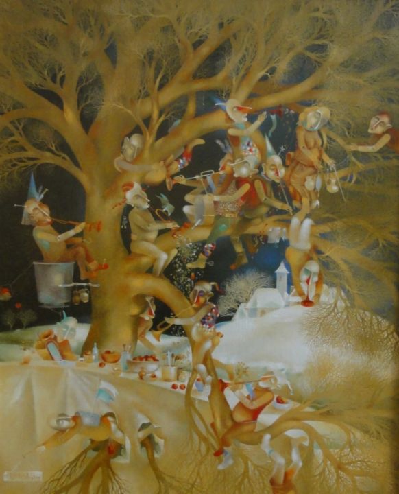 Painting titled "fete-d-hiver-61-50-…" by Virgil Mancas, Original Artwork, Oil