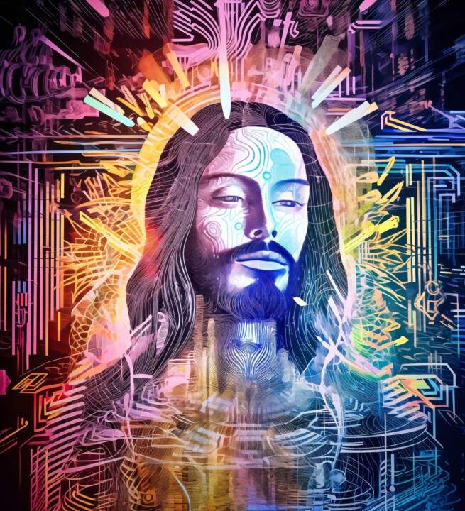 Digital Arts με τίτλο "Artificial Jesus" από Virgil Quinn, Αυθεντικά έργα τέχνης, Εικόνα που δημιουργήθηκε με AI