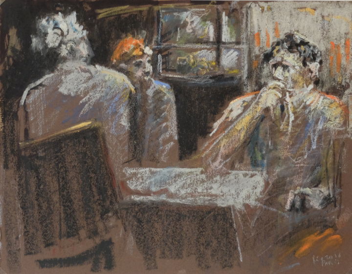 Malerei mit dem Titel "Indian Talk" von Virgile Escalant, Original-Kunstwerk, Pastell