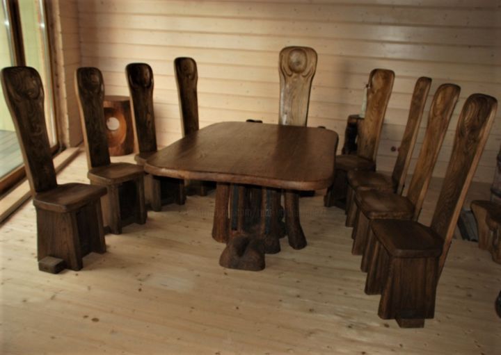 Sculpture titled "Table set" by Virgilijus Vaiciunas, Original Artwork, Wood
