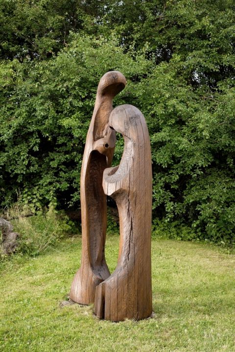 Sculptuur getiteld "Meeting" door Virgilijus Vaiciunas, Origineel Kunstwerk, Hout