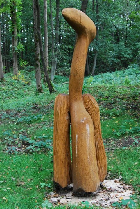 Sculpture titled "Mother of birds" by Virgilijus Vaiciunas, Original Artwork, Wood