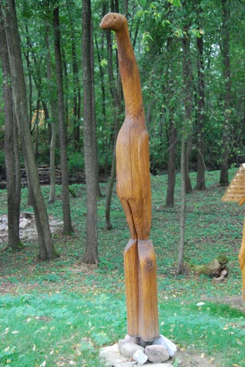 Sculpture titled "Bird observer" by Virgilijus Vaiciunas, Original Artwork, Wood