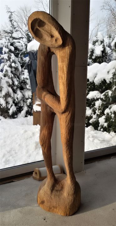 Sculpture titled "The Pensive Christ…" by Virgilijus Vaiciunas, Original Artwork, Wood