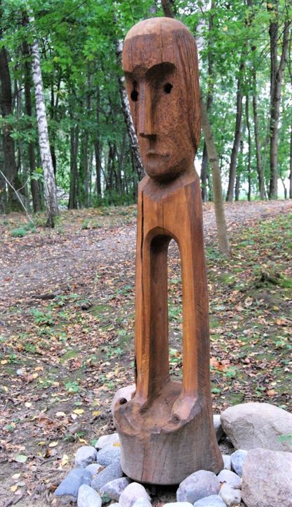 Sculpture titled "Thinker" by Virgilijus Vaiciunas, Original Artwork, Wood