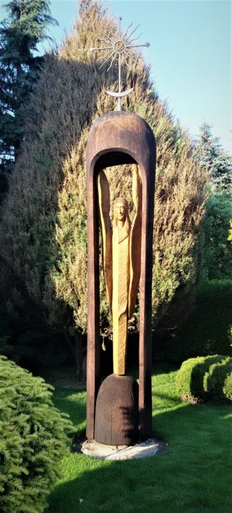 Sculpture titled "Caring angel" by Virgilijus Vaiciunas, Original Artwork, Wood