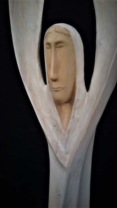 Escultura titulada "Angel from the Dark" por Virgilijus Vaiciunas, Obra de arte original, Madera