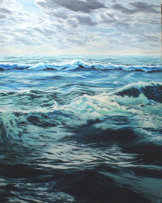 Ζωγραφική με τίτλο "Ocean in Rough Lace" από Virginia Ivanicki, Αυθεντικά έργα τέχνης