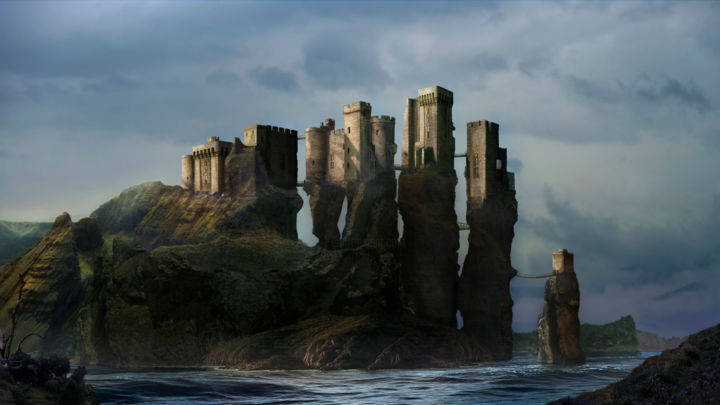 Digital Arts titled "Sea Castle" by Virginia Palomeque, Original Artwork, Digital Painting