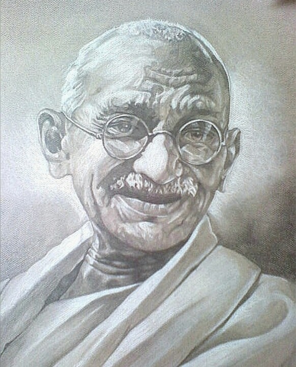 Dessin intitulée "Gandhi" par Virginie Bocquet, Œuvre d'art originale, Graphite